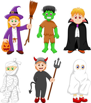 collection of kids with halloween costume