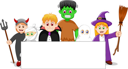 cartoon halloween set character with blank sign
