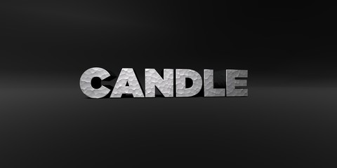 CANDLE - hammered metal finish text on black studio - 3D rendered royalty free stock photo. This image can be used for an online website banner ad or a print postcard.
