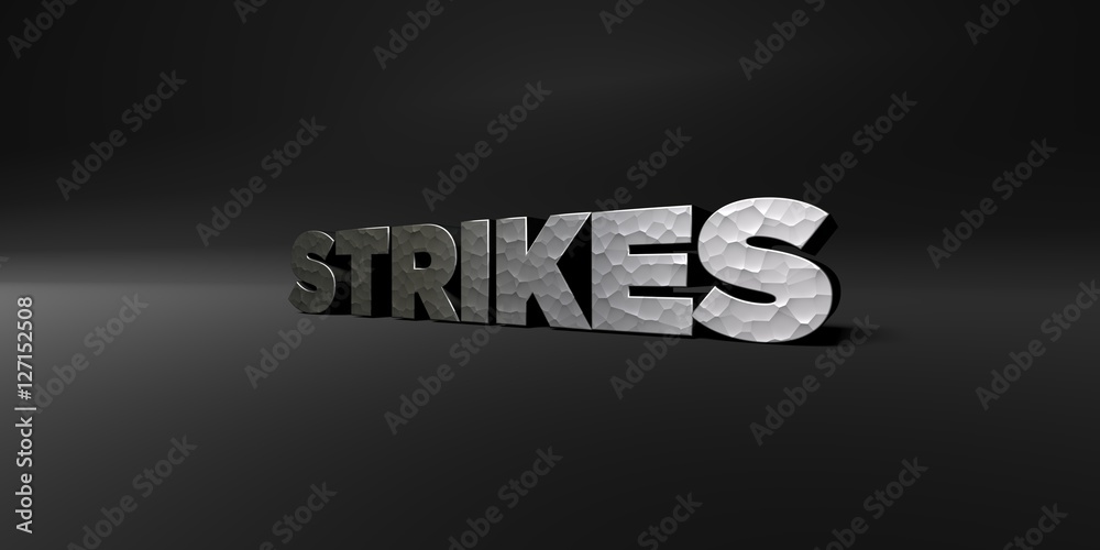 Fototapete strikes - hammered metal finish text on black studio - 3d rendered royalty free stock photo. this im
