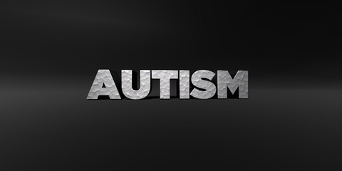 AUTISM - hammered metal finish text on black studio - 3D rendered royalty free stock photo. This image can be used for an online website banner ad or a print postcard.