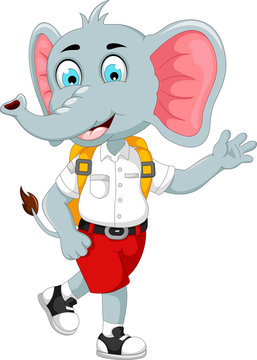 funny male elephant cartoon going to school