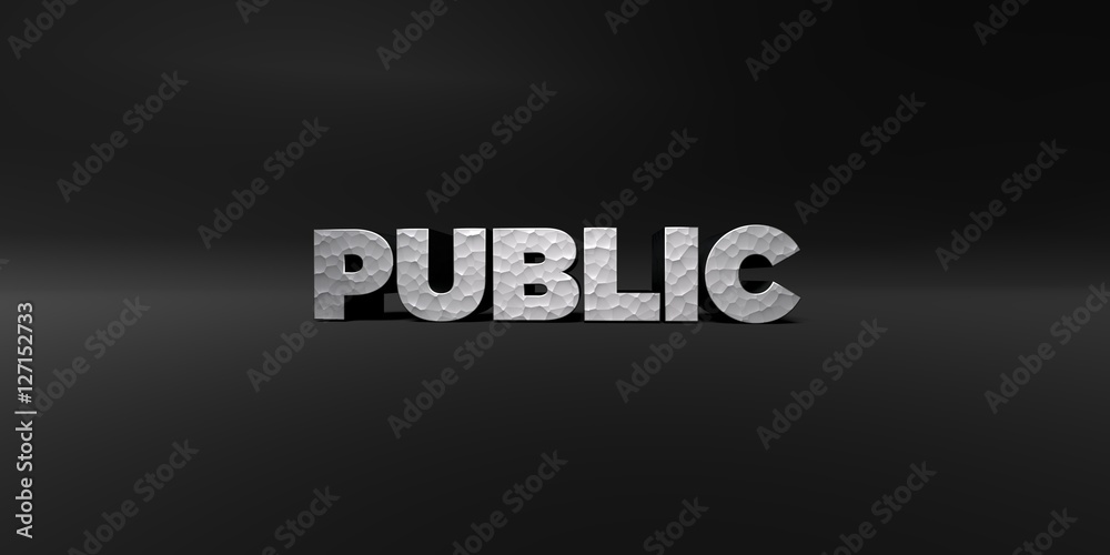 Fototapete public - hammered metal finish text on black studio - 3d rendered royalty free stock photo. this ima