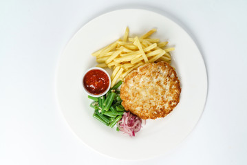 chicken cutlet with french fries