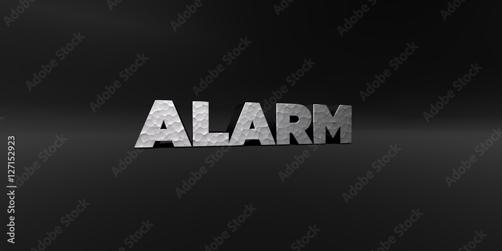 Fototapete alarm - hammered metal finish text on black studio - 3d rendered royalty free stock photo. this imag