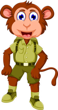 funny monkey cartoon with safari uniform