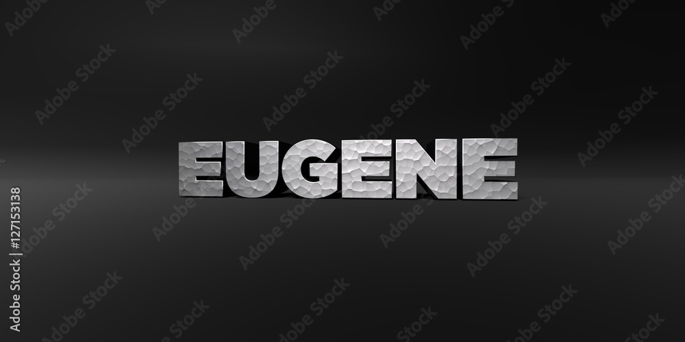 Fototapete eugene - hammered metal finish text on black studio - 3d rendered royalty free stock photo. this ima