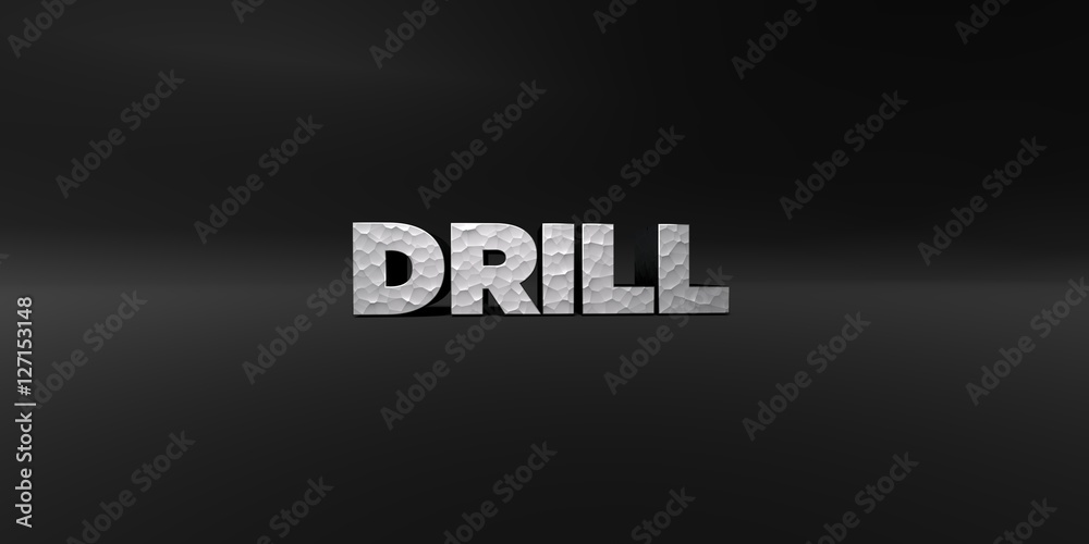 Fototapete drill - hammered metal finish text on black studio - 3d rendered royalty free stock photo. this imag