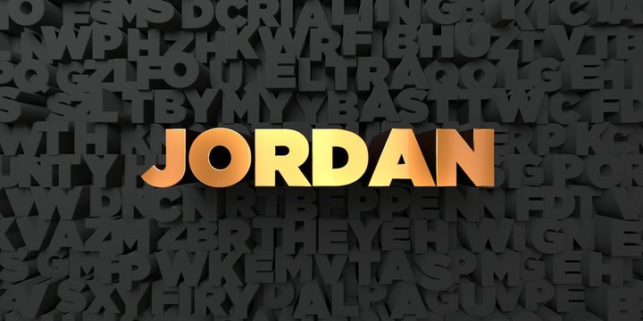 Jordan - Gold text on black background - 3D rendered royalty free stock picture. This image can be used for an online website banner ad or a print postcard.