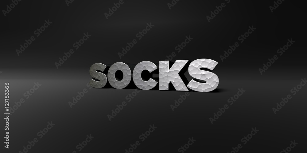 Fototapete socks - hammered metal finish text on black studio - 3d rendered royalty free stock photo. this imag