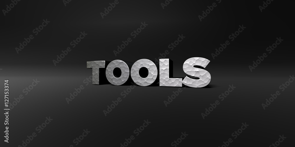 Fototapete tools - hammered metal finish text on black studio - 3d rendered royalty free stock photo. this imag