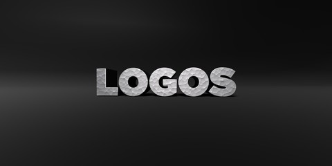 LOGOS - hammered metal finish text on black studio - 3D rendered royalty free stock photo. This image can be used for an online website banner ad or a print postcard.