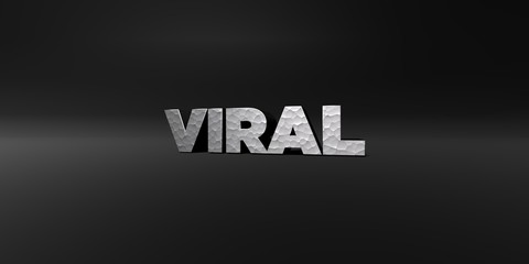 VIRAL - hammered metal finish text on black studio - 3D rendered royalty free stock photo. This image can be used for an online website banner ad or a print postcard.