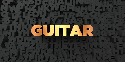 Guitar - Gold text on black background - 3D rendered royalty free stock picture. This image can be used for an online website banner ad or a print postcard.