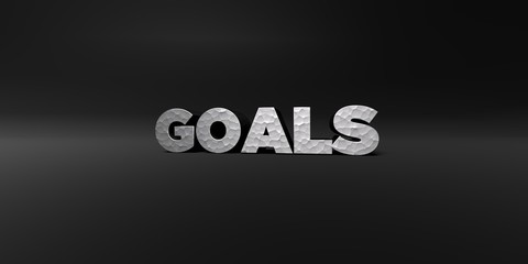 GOALS - hammered metal finish text on black studio - 3D rendered royalty free stock photo. This image can be used for an online website banner ad or a print postcard.