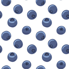 Blueberry vector seamless pattern. Natural fresh ripe tasty blueberries on white. Seamless background.  Vector illustration, eps. For backgrounds, packaging, textile and various other designs. - 127153591