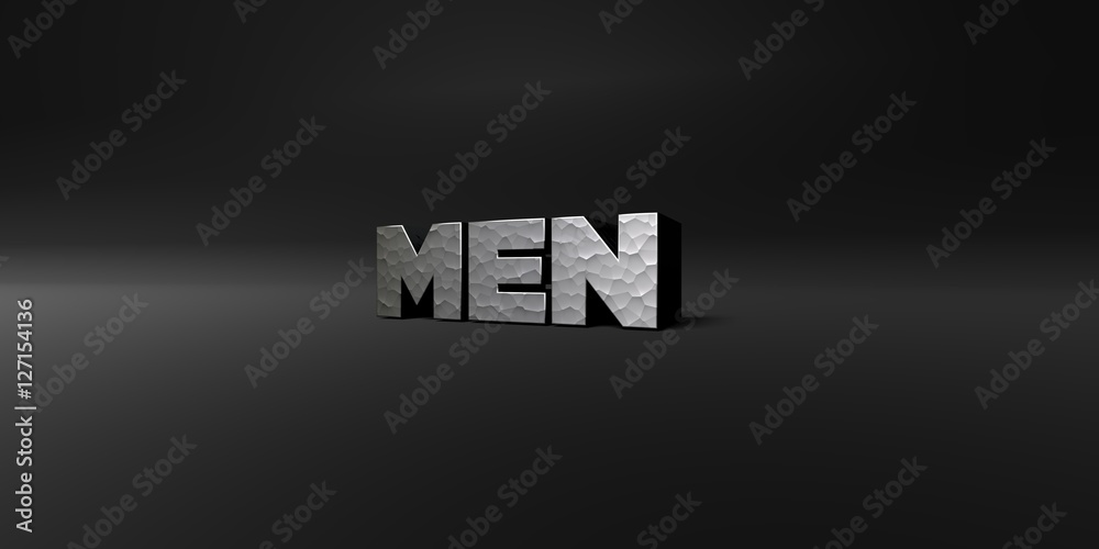 Fototapete men - hammered metal finish text on black studio - 3d rendered royalty free stock photo. this image 