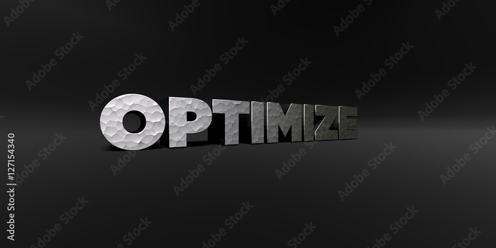 Fototapete optimize - hammered metal finish text on black studio - 3d rendered royalty free stock photo. this i