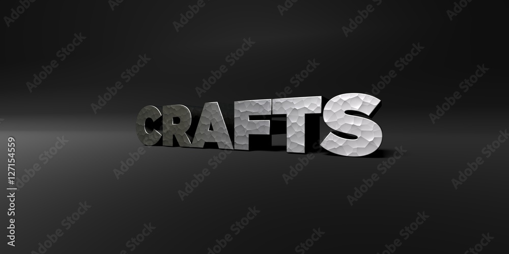 Fototapete crafts - hammered metal finish text on black studio - 3d rendered royalty free stock photo. this ima