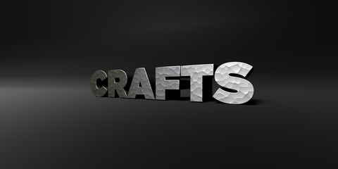 CRAFTS - hammered metal finish text on black studio - 3D rendered royalty free stock photo. This image can be used for an online website banner ad or a print postcard.