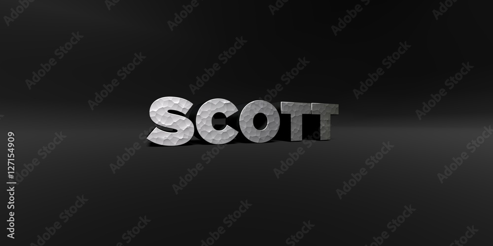 Fototapete scott - hammered metal finish text on black studio - 3d rendered royalty free stock photo. this imag