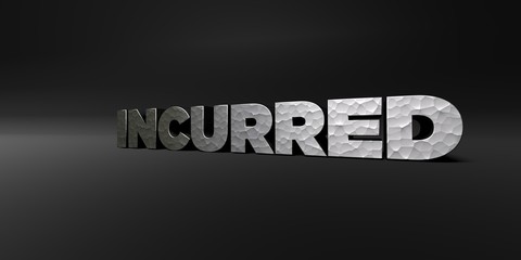 Fototapeta premium INCURRED - hammered metal finish text on black studio - 3D rendered royalty free stock photo. This image can be used for an online website banner ad or a print postcard.