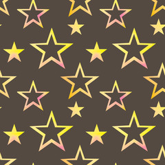 Obraz premium Seamless pattern with colorful watercolor stars on blue background.