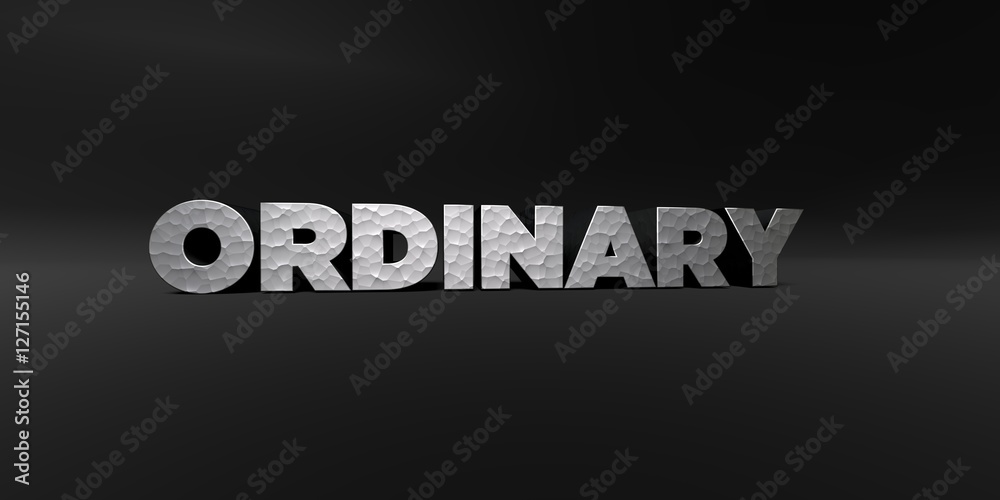 Fototapete ordinary - hammered metal finish text on black studio - 3d rendered royalty free stock photo. this i