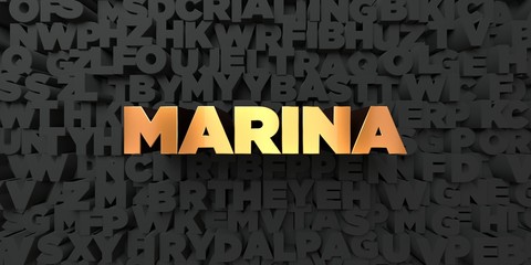Marina - Gold text on black background - 3D rendered royalty free stock picture. This image can be used for an online website banner ad or a print postcard.