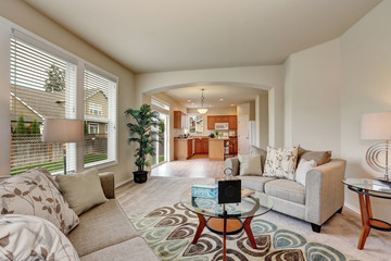 Cozy beige living room interior design