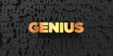 Genius - Gold text on black background - 3D rendered royalty free stock picture. This image can be used for an online website banner ad or a print postcard.