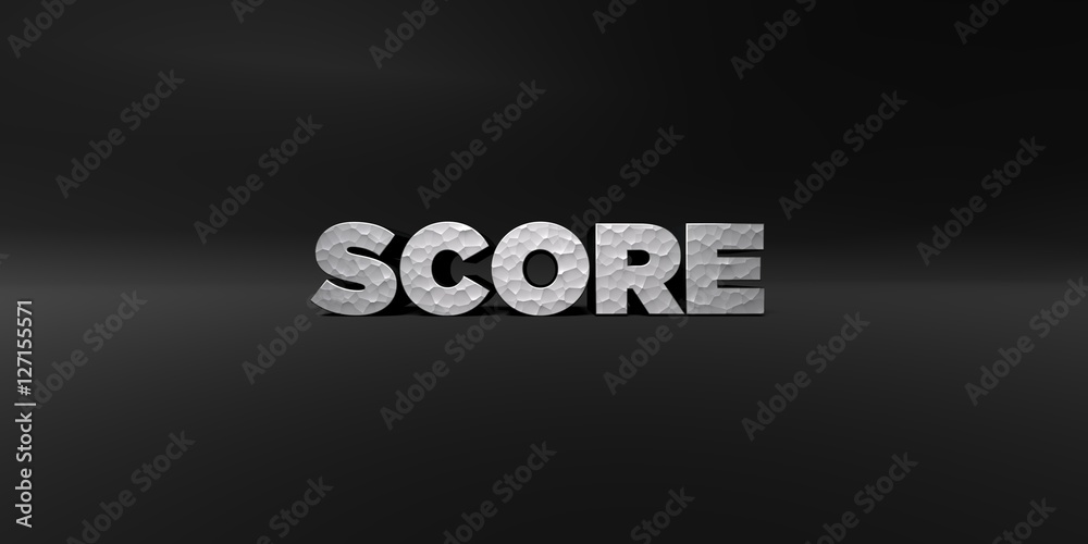 Fototapete score - hammered metal finish text on black studio - 3d rendered royalty free stock photo. this imag