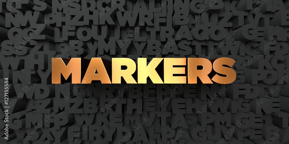 Fototapete Markers - Gold text on black background - 3D rendered royalty free stock picture. This image can be used for an online website banner ad or a print postcard.