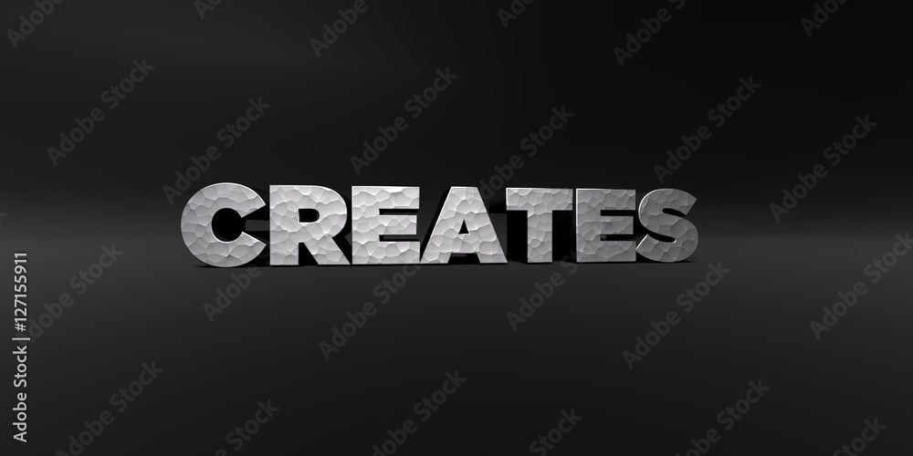 Fototapete creates - hammered metal finish text on black studio - 3d rendered royalty free stock photo. this im