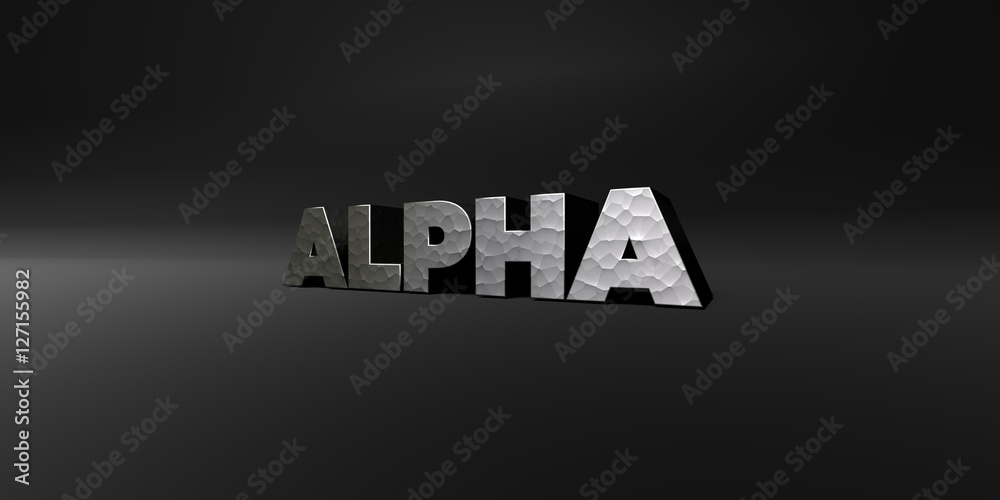 Fototapete alpha - hammered metal finish text on black studio - 3d rendered royalty free stock photo. this imag