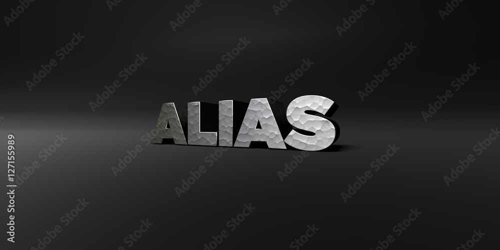 Fototapete alias - hammered metal finish text on black studio - 3d rendered royalty free stock photo. this imag