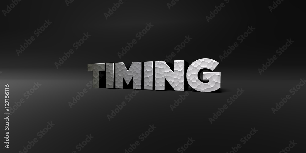 Fototapete timing - hammered metal finish text on black studio - 3d rendered royalty free stock photo. this ima