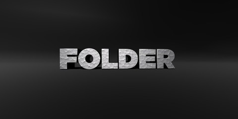FOLDER - hammered metal finish text on black studio - 3D rendered royalty free stock photo. This image can be used for an online website banner ad or a print postcard.