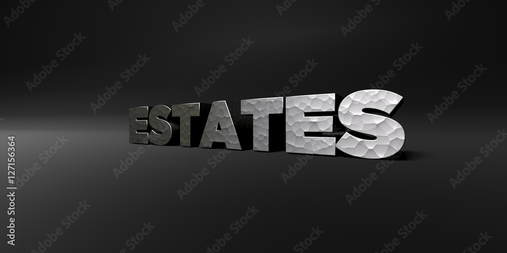 Fototapete estates - hammered metal finish text on black studio - 3d rendered royalty free stock photo. this im
