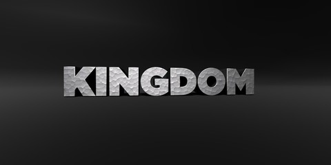 Fototapeta premium KINGDOM - hammered metal finish text on black studio - 3D rendered royalty free stock photo. This image can be used for an online website banner ad or a print postcard.