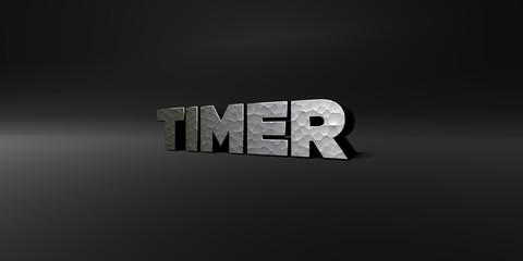 TIMER - hammered metal finish text on black studio - 3D rendered royalty free stock photo. This image can be used for an online website banner ad or a print postcard.