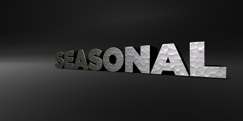SEASONAL - hammered metal finish text on black studio - 3D rendered royalty free stock photo. This image can be used for an online website banner ad or a print postcard.