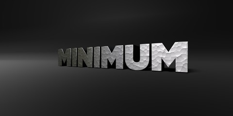 MINIMUM - hammered metal finish text on black studio - 3D rendered royalty free stock photo. This image can be used for an online website banner ad or a print postcard.