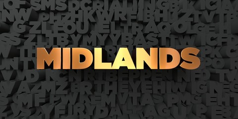 Midlands - Gold text on black background - 3D rendered royalty free stock picture. This image can be used for an online website banner ad or a print postcard.