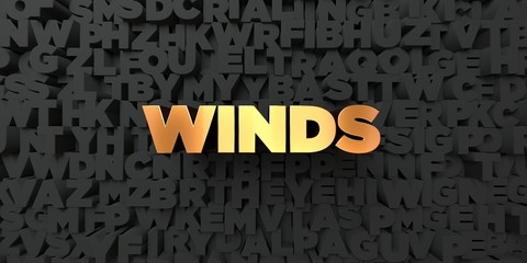 Winds - Gold text on black background - 3D rendered royalty free stock picture. This image can be used for an online website banner ad or a print postcard.