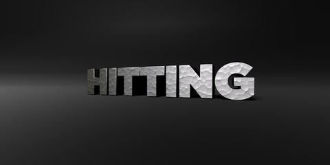 HITTING - hammered metal finish text on black studio - 3D rendered royalty free stock photo. This image can be used for an online website banner ad or a print postcard.