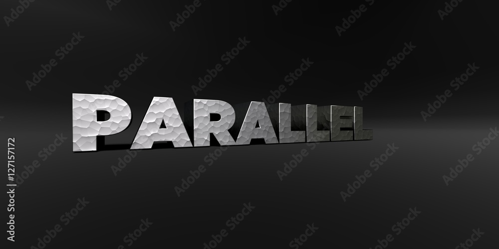 Fototapete parallel - hammered metal finish text on black studio - 3d rendered royalty free stock photo. this i