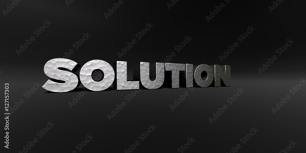 Fototapete solution - hammered metal finish text on black studio - 3d rendered royalty free stock photo. this i