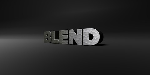 BLEND - hammered metal finish text on black studio - 3D rendered royalty free stock photo. This image can be used for an online website banner ad or a print postcard.