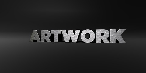 ARTWORK - hammered metal finish text on black studio - 3D rendered royalty free stock photo. This image can be used for an online website banner ad or a print postcard.